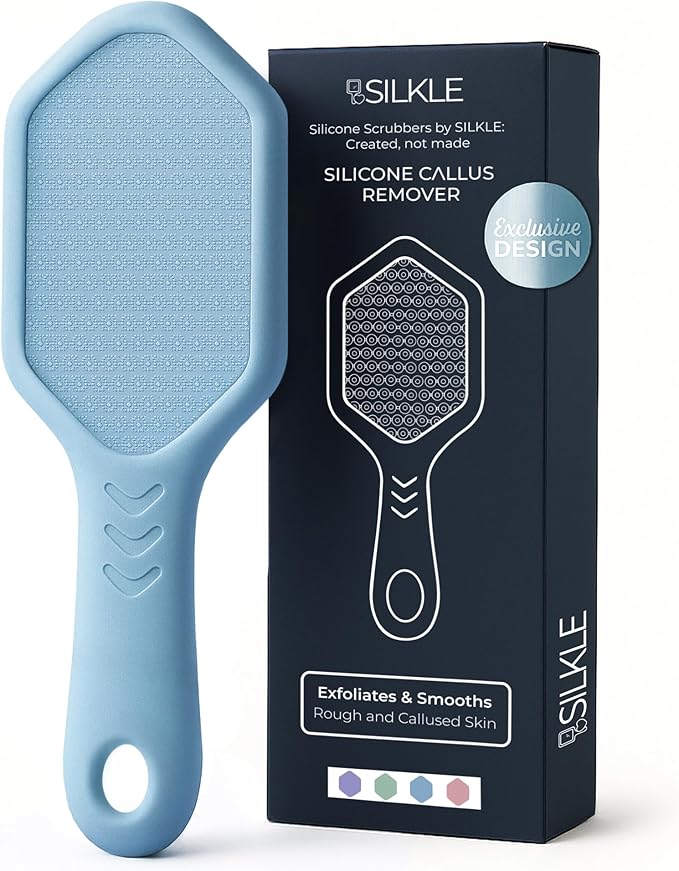 Nano Glass Foot File - Silicone Foot Callus Remover for Feet and Cracked Heels - Heel Scraper for Dead Skin - Ergonomic Foot Scrubber & Exfoliator for Shower with Non-Slip Grip - Blue