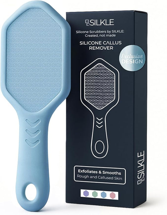 Nano Glass Foot File - Silicone Foot Callus Remover for Feet and Cracked Heels - Heel Scraper for Dead Skin - Ergonomic Foot Scrubber & Exfoliator for Shower with Non-Slip Grip - Blue
