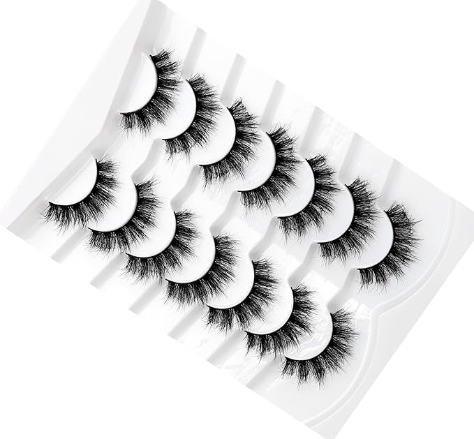 Pooplunch False Eyelashes Round Eye Lashes 8D Volume Fluffy Short Thick Crossed Natural Faux Mink Lashes Fake Eyelash Strips 7 Pairs Pack