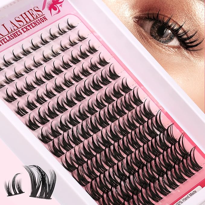 Lash Clusters 120PCS Eyelash Clusters Kit Volume Long 8-18mm C/D Curl Individual Lashes DIY Spiky Lash Extension Mega Cluster Eyelash Extensions Reusable for Beginners Lashes Thick