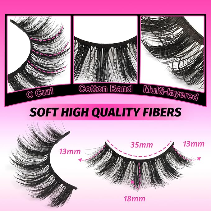 Veleasha Lashes 3D Fluffy False Eyelashes 10 Pairs Soft Faux Mink Lashes Lightweight Fake Eyelashes Wispy False Lashes Kit with Lash Glue and Lash Tweezers Handmade Strip Lashes (3D07 Kit)