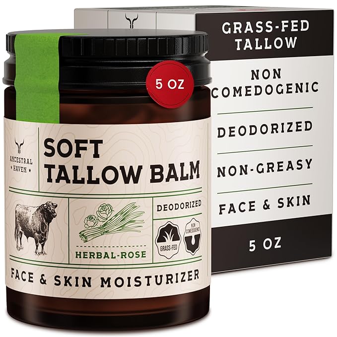 Beef Tallow for Skin - Beef Tallow For Face - Tallow Face Moisturizer - Beef Tallow Moisturizer - Tallow Balm - Grass Fed Beef Tallow For Skin - Tallow Face Cream Lotion (5.0, Herbal-Rose)