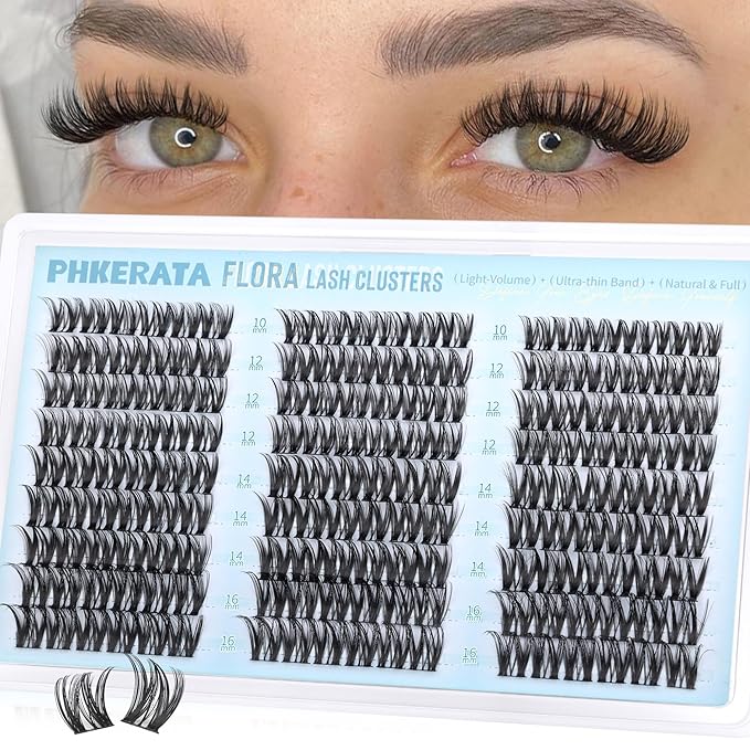 Flora Lash Clusters Wispy Eyelash Clusters 162pcs Natural Cluster Eyelash Extensions Ultra-thin Band Cluster Lashes C Curve Lash Extension DIY Soft Individual Lashes, 10-16mm