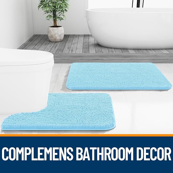 OLANLY Bathroom Rugs 36x24, Extra Soft Absorbent Chenille Bath Rugs, Rubber Backing Quick Dry, Machine Washable Bath Mats for Bathroom Floor, Tub and Shower, Home Decor Accessories, Sky Blue
