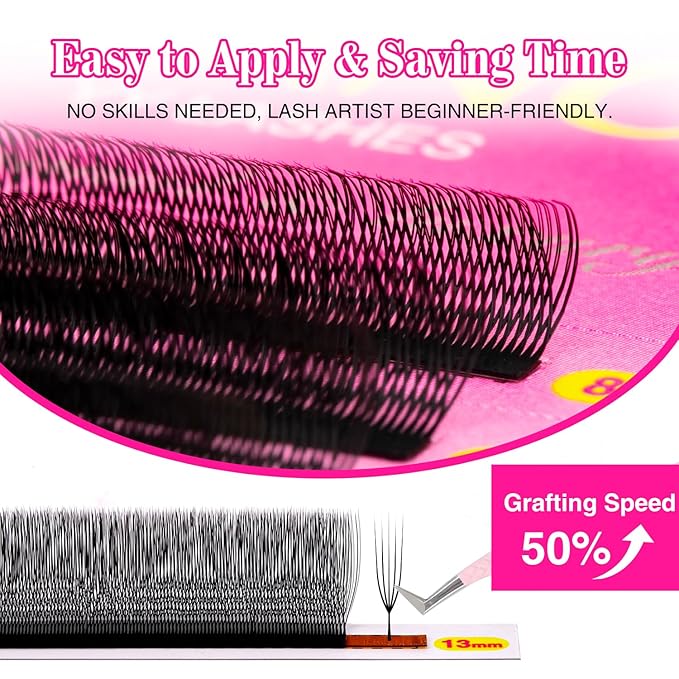 TDANCE U Lash Extensions 2D 3D 4D 5D UU Lash Fans Eyelash Extension U Shaped Natural Volume Lashes Extension Soft Matte Black Lashes(UU-5D-0.07-C,8-15mm)