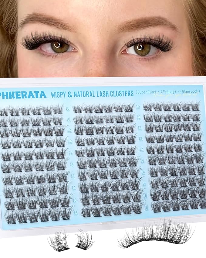 Wispy Lash Clusters Natural Eyelash Clusters 180Pcs Cluster Eyelash Extensions C Curled Cluster Lashes DIY Individual Lashes Soft Eye Lash Extension with Ultra-thin Band, 10-16MM