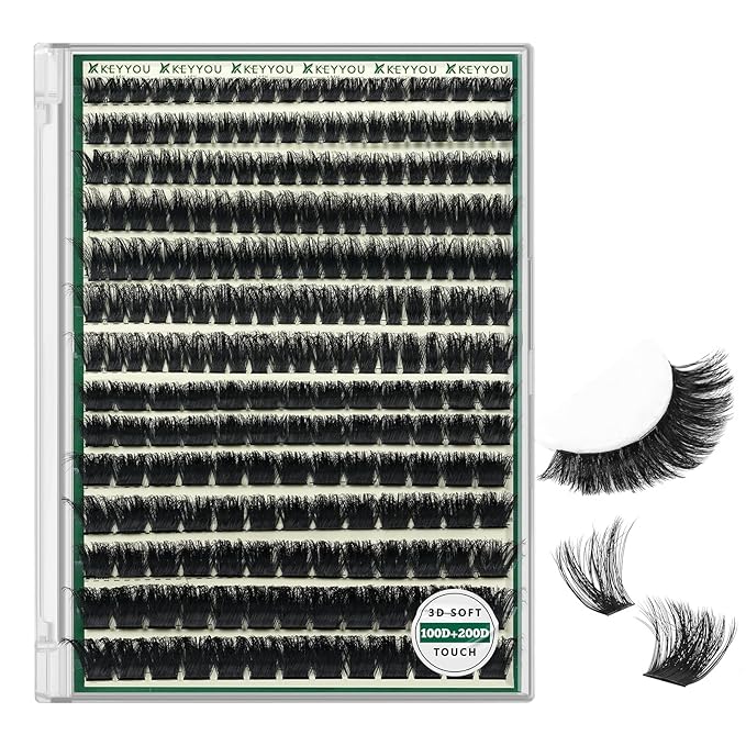 KEYYOU Lash Clusters 3D Effect Eyelash Clusters 231pcs 100D200D D Curl 8-16MIX Individual Lashes Wispy Lashes Volume Cluster Lashes Natural Soft DIY Lash Extension(3D-100D200D-D-8-16MIX)