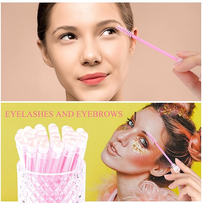 Dming 50pcs Eyelash brush Lash Wand Makeup tool Eyelash Extension supplies Cleaning brush Diamond Mascara sky pink
