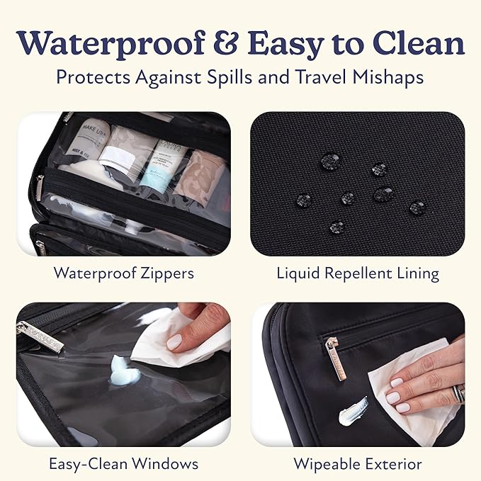 VANDEL Waterproof Hanging Toiletry Bag for Travelling, Hanging Makeup Organizer Bag, Cosmetic Travel Bags for Women, Makeup Case Toiletries Organizer Hygiene Bathroom Shower Caddy - Black