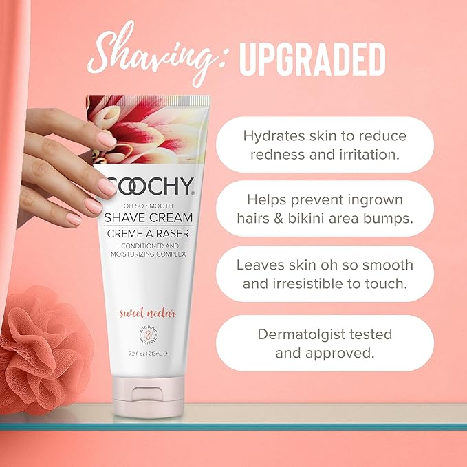 Coochy Shave Cream - Moisturizing Shave Lotion - Gentle Intimate Shaving Cream - For Bikini Area, Underarms, Legs & More - Rash-Free, Hydrating Formula - Sweet Nectar, 7.2 oz