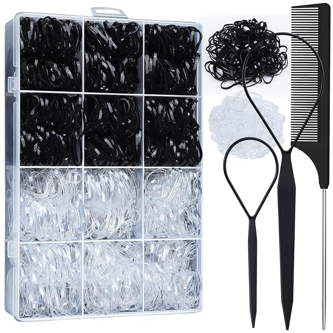 YGDZ Elastic Hair Ties, 1500 PCS Clear Rubber Bands for Hair, Black Hair Ties, Mini Elastics Bands, Ponytail Holders, Christmas Stuffers Xmas Gift, Hair Accessories for Girl, Toddler, Kids, Women