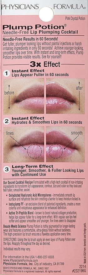 Physicians Formula Plump Potion™ Needle-Free Lip Plumping Cocktail Lip Gloss, Pink Crystal Potion, Hypoallergenic, Fragrance Free, Dermatologist Approved