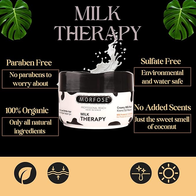 Morfose Professional Milk Therapy Creamy Hair Shampoo, Conditioner, and Mask for Dry, Damaged, or Brittle Strands, Repairs and Protects, Eliminates Dryness, Damage, and Split Ends