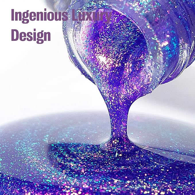 Glitter Nail Polish Blue Purple 15ml, Quick Drying Nail Polish Shimmer Glossy Regular Long-Lasting Air Dry Oil-Base Aurora Nail Art DIY for Ladies
