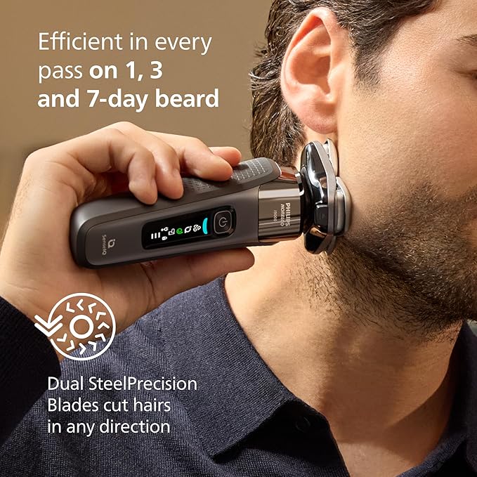 Philips Norelco Shaver i9000, Wet & Dry Electric Shaver, Dark Slate, SenseIQ Technology, Triple Lift & Cut System, 360 Rotating Dual SteelPrecision Precision Blades, Quick Clean Pod, X9002/82