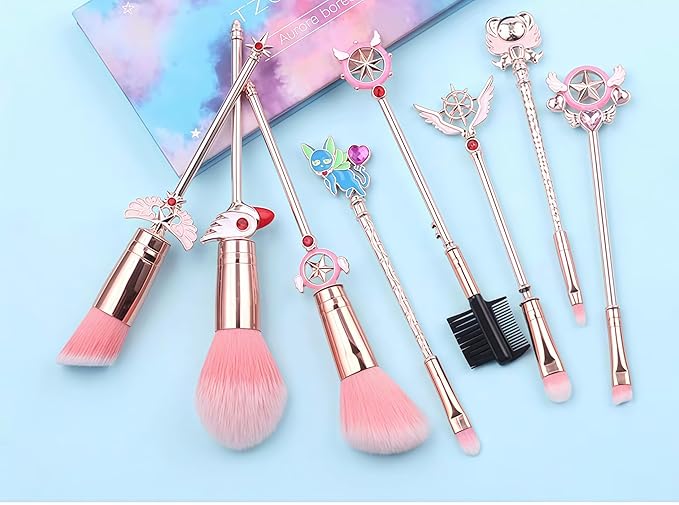 Cartoon Makeup Brush for Girls,Cute Anime 8pcs Foundation Blush Powder Eyeshadow Lip Eyebrow Potter Brushes Set with Metal Handle for Teens Kids Women Present Christmas