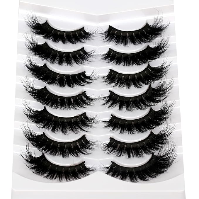 Pooplunch Cat Eye Look Dramatic False Eyelashes Extension Volume Thick 20MM Long Wispy 8D Soft Faux Mink Lash Fake Eyelashes Strips 7 Pairs Pack