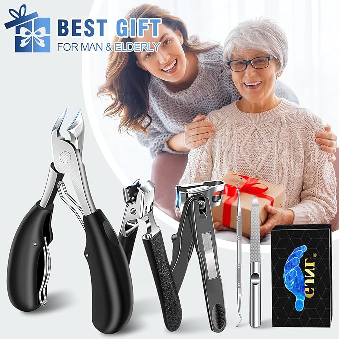 Toenail Clippers for Seniors Thick Toenails, Large Toe Nail Clippers for Men for Thick Nails, Heavy Duty Ingrown Toenail Clippers with Wide Jaw, 360°Rotating Nail Clippers with Long Hande
