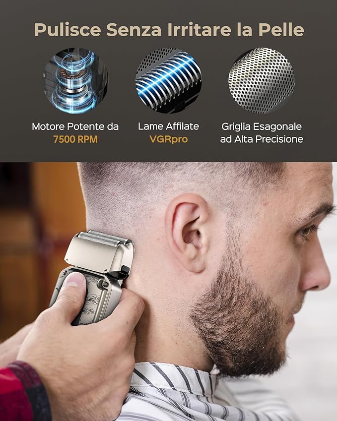 Hair Clipper & Trimmer Set for Men Professional, Waterproof Electric Razor Foil Shaver for Men Face Beard, Cordless for Hair Cutting, 4-Speed Setting, LED Battery Display, Barber or Home Use (Silver)