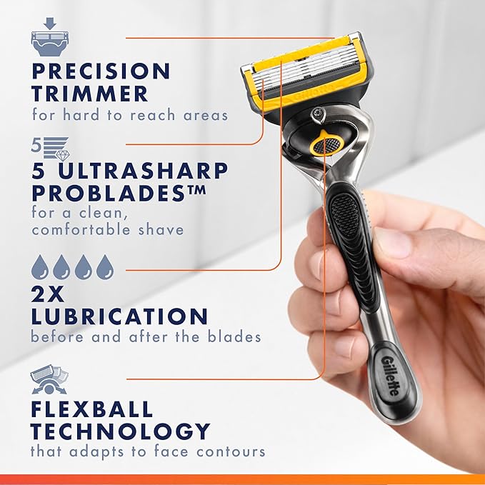 Gillette ProGlide Shield Men's Razor, 5 Bladed Razor, with Precision Trimmer, Comfortglide Lubrication, Glide and Comfort, Handle + 4 Blade Refills, Holiday Gifts for Men