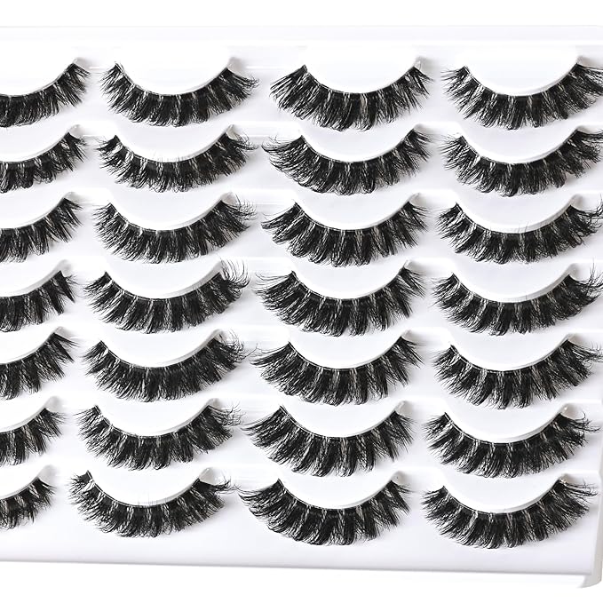 Lashes False Eyelashes Natural Wispy Fake Lash Strips 80D Strip Lash Clusters Cat Eye Volume Mink Eyelash Pack Fluffy Eye Lashes Natural Look Short Cateye Full Pestañas Sets by FenBair