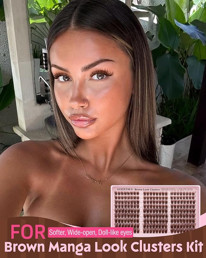 Brown Wispy Lash Clusters Manga Eyelashes Clusters Natural Cluster Eyelash Extensions Fairy DIY Lash Extension Anime C Curl Waterproof Individual Eye Lashes