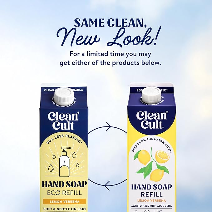 Cleancult Liquid Hand Soap Refills - Lemon Verbena - Moisturizes Dry & Sensitive Skin - Made with Aloe Vera & Essential Oils - Eco Friendly - Paper-Based Packaging - 32 oz/3 Pack