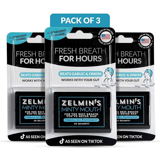 Zelmin's Minty Mouth Breath Freshener - (3 Pack) Long Lasting Bad Breath Treatment for Adults, Instant Freshness Helps with Dry Mouth, Natural Breath Mints for Travel, Alcohol-Free, Keto, Gluten-Free