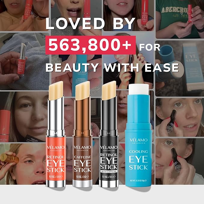 VELAMO ADVANCED Retinol Eye Stick: Retinol Eye Cream for Dark Circles and Puffiness with 1% Bakuchiol and Caffeine - Visibly Reduces Fine Lines Wrinkles Under Eye Bags with Upgraded Formula 0.1 OZ/3g