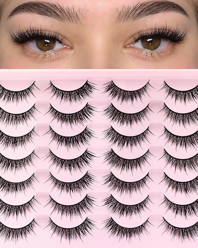 Losha Lashes Wispy False Eyelashes 14 Pairs Spiky Manga Lashes Natural Anime Fake Eyelashes Soft Asian Lashes Strips (Vivid)