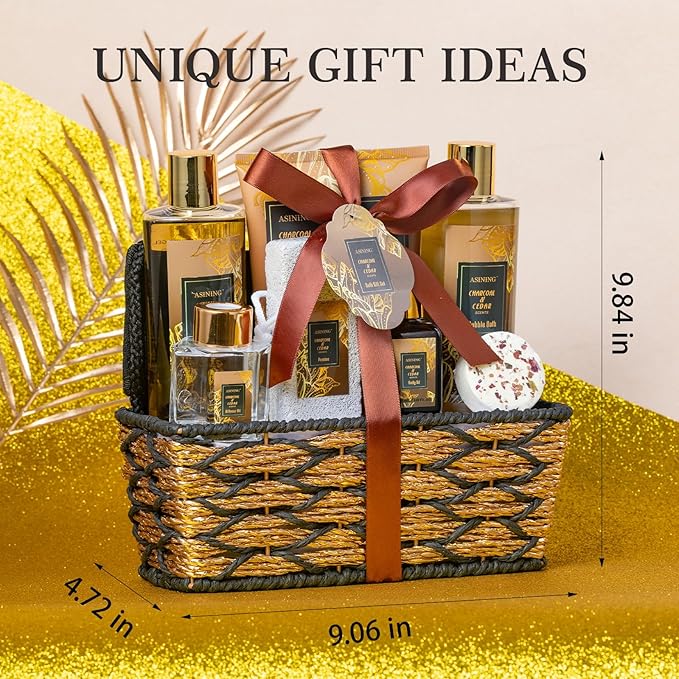 Spa Set for Women & Mens Gift, Relaxing Gifts for Men, Father's Day Gifts for Men Dad with 14PCS Charcoal & Cedar Scents Spa, Includes Bubble Bath, Shower Gel, Body Butter, Spa Kit for Mans Gift Set