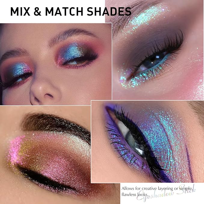 Shimmer Eyeshadow Stick, Plum Mauve Metallic Glitter Eyeshadow Stick Waterproof Cream Eye Shadow Crayon, Multi-Use Eyeliner Pencil Makeup Color Shift Sparkle Holographic Eye Brightener