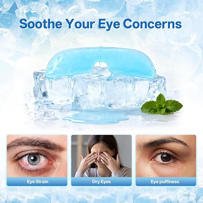 CROUVM Hydrogel Self Cooling Eye Masks, Cold Compress Eye Patches for Puffy Eyes, Fast Relief for Screen Fatigue & Eye Strain, Travel Ready Gel Eye Masks, 10 Pack Individually Wrapped