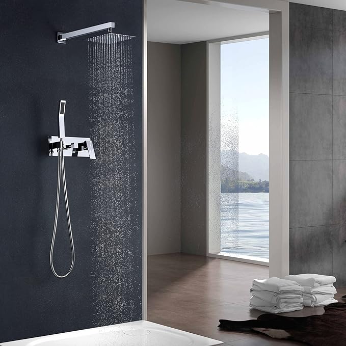 SUMERAIN Rainfall Shower System with Handheld Shower Head, Pressure Balancing Shower Mixer Valve Chrome Finish