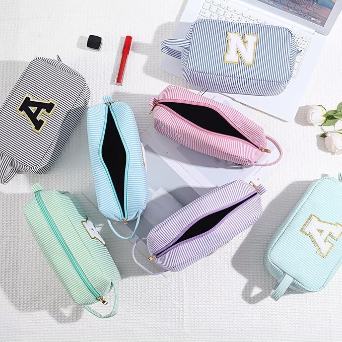 YOOLIFE Birthday Gifts for 6 7 8 9 10 11 12 13 14 15 Year Old Teen Girl - Initial Makeup Bag Letter Toiletry Pouch Cosmetic Case, Personalized Teen Girl Gifts Trendy Stuff, Purple C