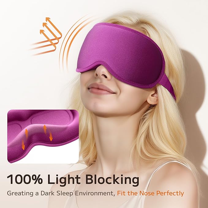 Weighted Sleep Mask 2 Pack - 3D Contoured Eye Masks for Sleep, Best Blackout Sleep Masks for Women Men, Eye Mask for Travel, Meditation, Airplane, Memory Foam, Adjustable Strap, Black Purple