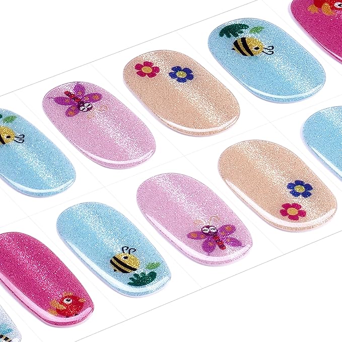 DANNI & TONI Kids Gel Nail Strips Bird Bee Butterfly Cat Eye Salon-Quality Peel & Stick Manicure for Children (Age 6+)– Safe, Long-Lasting, Easy to Apply | Birdie Buzz