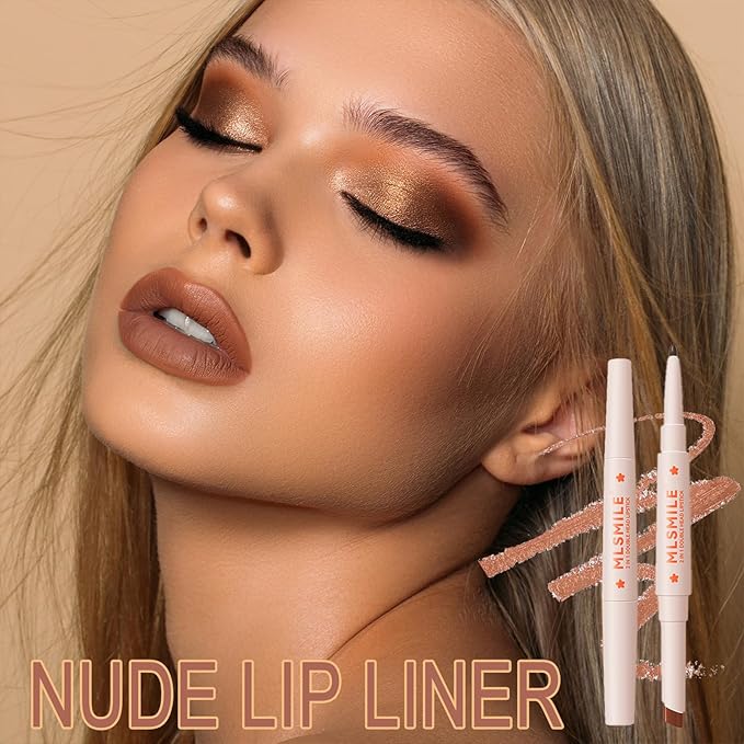 Nude MatteLip Liner And Lipstick Set, Double-end Matte Velvet Creamy Lip Liner Smudge-Proof Waterproof High Pigmented Nude Lip Liner Pencil Smooth Long Wear Lip Liner For Women Makeup(#05)