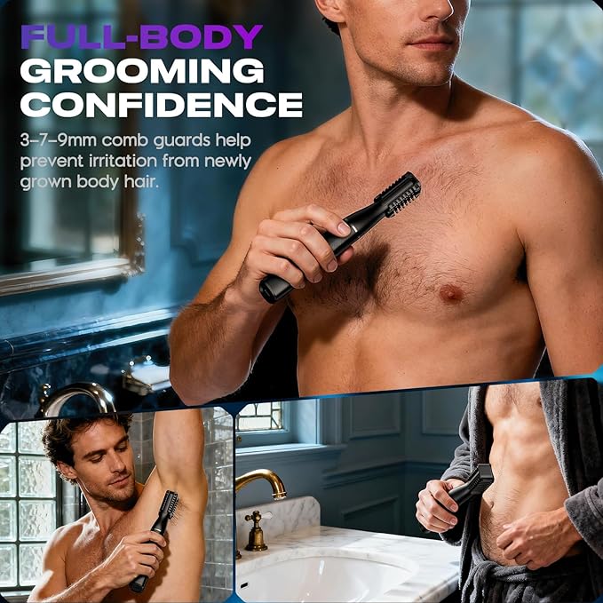 Electric Razor for Men 5 in 1, Beard Trimmer Kit with Adjustable 1–8mm Comb, Body Shaver, Nose & Ear Hair Trimmer, IPX7 Waterproof, Type-C Fast Charge, LED Display, 120-Min Cordless Use