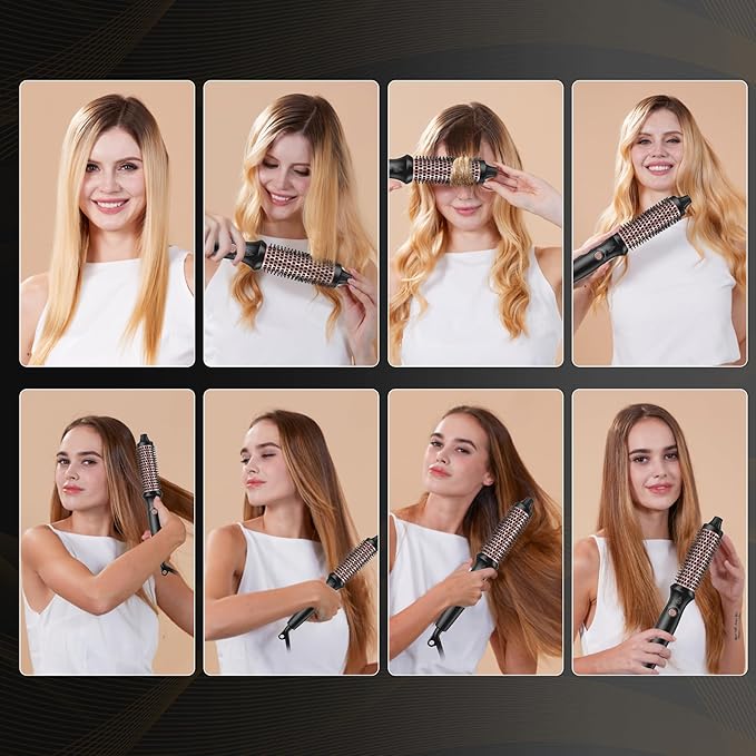 Thermal Brush-Blowout brushs,10 Temperatures LCD Display Upgrade to 400°F 1.5 in Heated Round-Brush Curling Iron Heated Ceramic Tourmaline Ionic Comb 110-240V Volum for Any Hair Type