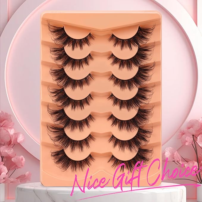 Veleasha Cat Eye Lashes Fluffy Eyelashes Wispy Crisscross Doll False Eyelashes 3D Effect Black Cotton Band Lashes 8-22MM 7 Pairs Pack (832)