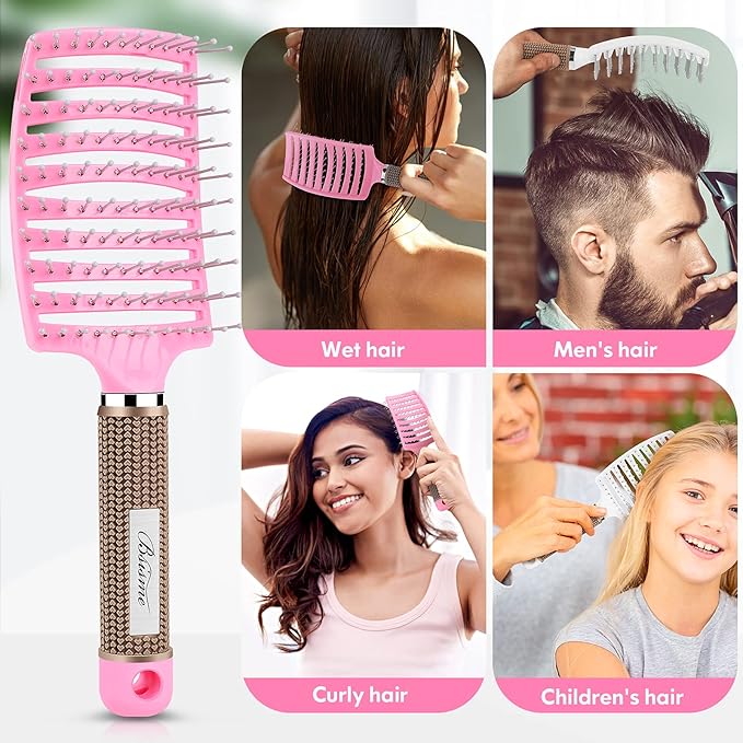 Bsisme Hair Brush, Vented Curved Styling Brush for Faster Blow Drying, Professional Detangling Brush for Women and Men, White