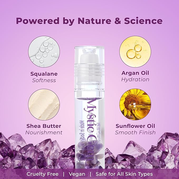 The Beauty Spy Mystic Gemstone Lip Oil, Moisturizing & Hydrating Lip Gloss - Non Sticky, Plumping Lip Oil for Dry Lips (Amethyst)