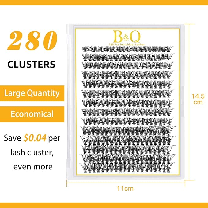 B&Q Lash Clusters 280PCS Eyelash Clusters, 40D D 9-16MIX Individual Lash Comfortable Eyelash Extension, Classic Look & Soft Pestañas Postizas Diy at Home(RRDH-40D-0.07D-9-16MIX new)
