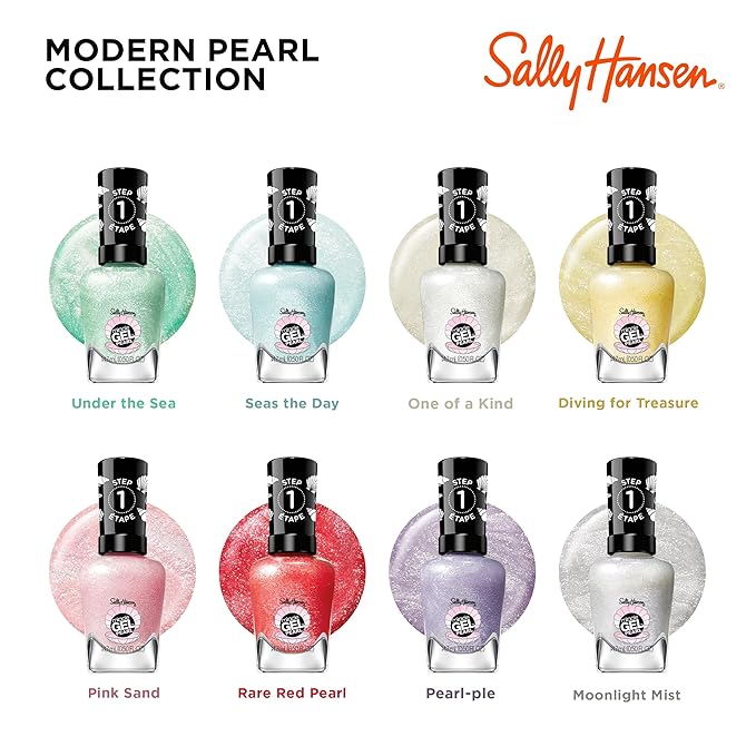 Sally Hansen Miracle Gel Pearls Salon Quality Nail Polish | Gel-Like Formula, Two-Step System, No UV Light Needed, Long Lasting | Sheer, Shimmer | 907 Rare Red Pearl | Ruby Red Nail Color