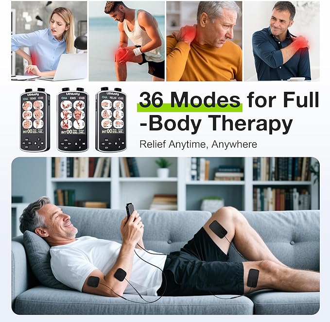 TENS Unit Muscle Stimulator with Color Display,Dual Channel TENS EMS Machine with Customizable Frequency&Pulse Width,36 Modes,20 Intensity Levels,Rechargeable Pain Relief Device–Black(Button Layout B)
