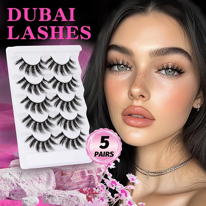 Veleasha Lashes 5D Faux Mink Lashes 100% Handmade Luxurious Fake Eyelashes Lightweight Fluffy False Eyelashes 5 Pairs Pack (Dubai)