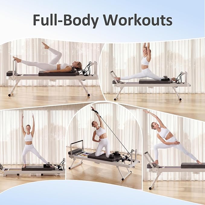Pilates Reformer Machine, Foldable Pilates Equipment for Home Use and Gym Workout, Adjustable Resistance, 330 lbs Weight Capacity, for Advanced and Beginners Users