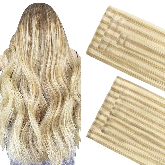 GOO GOO Invisi Edge Clip in Hair Extensions Set, 24inch 150g, 5pcs Injected Seamless PU Clip ins and 2pcs Classical PU Clip ins Virgin Real Human Hair, #P18A/613A