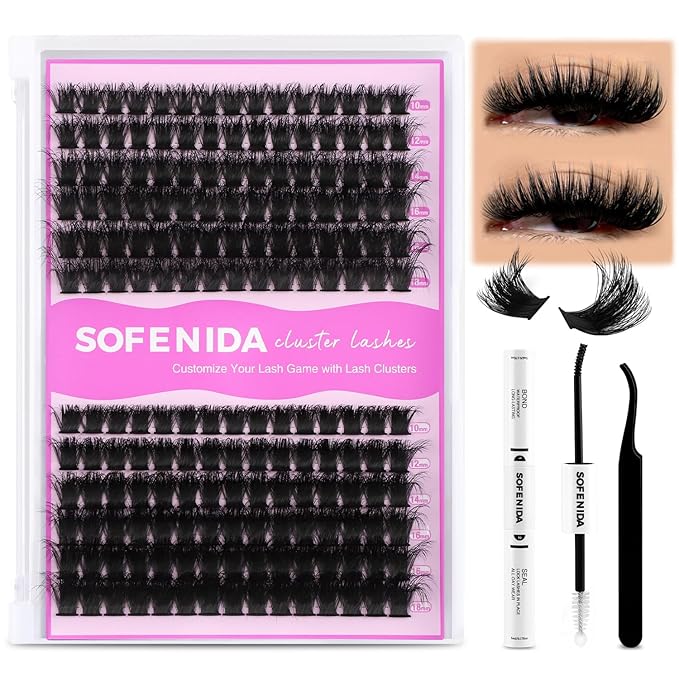 Lash Clusters Kit Eyelash Clusters 100D+150D Thick Volume Cluster Eyelash Extensions D Curvature Cluster Lashes 10-18mm Wispy DIY Lash Extension Kit(100D+150D-10-18MIX Thick Kit)